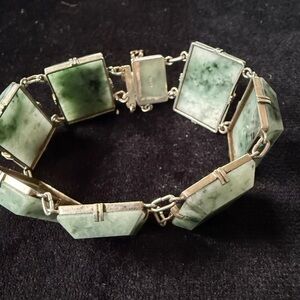 Just Beautiful Vintage Sterling Silver Baguette Cut Chrysoprase Bracelet